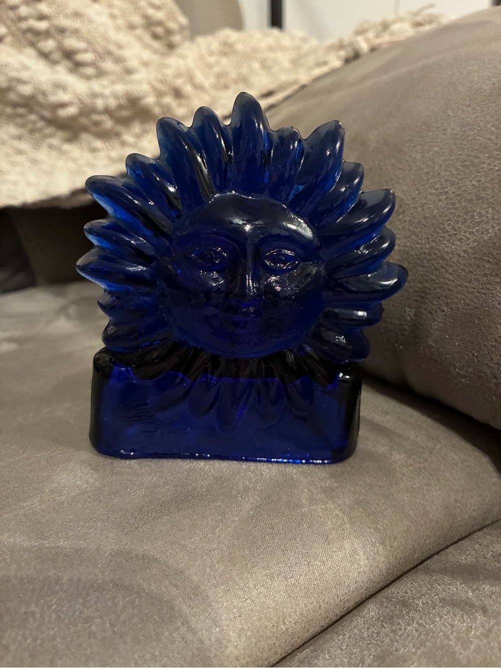 Cobalt Blue Sunburst Glass Figurine - Home Art Decor